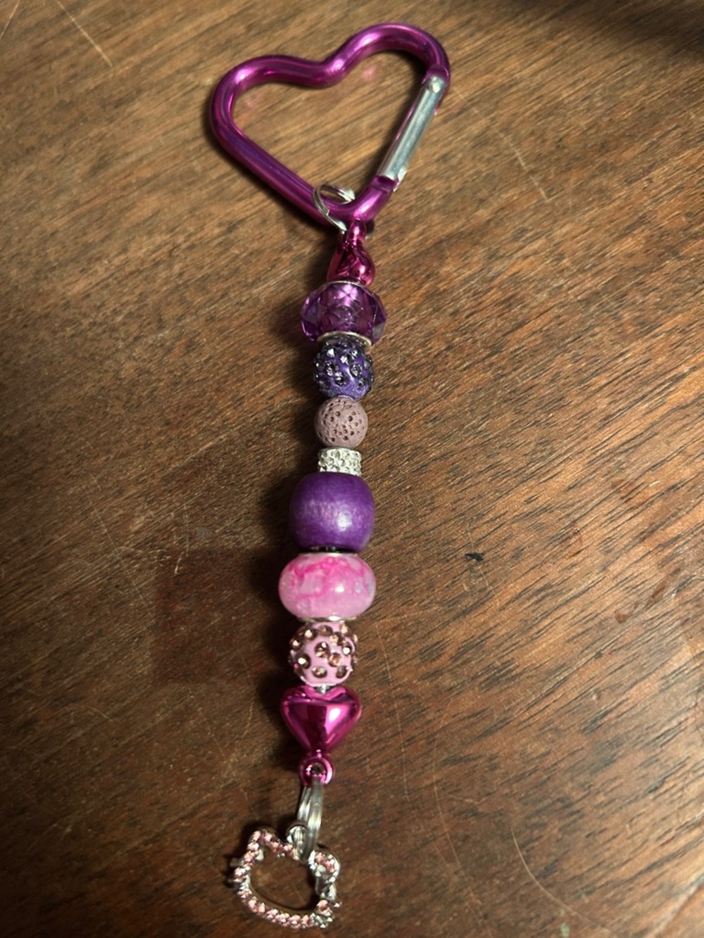 💜Purple Beaded Heart Keychain with Hello Kitty Charm. - Picture 3 of 3
